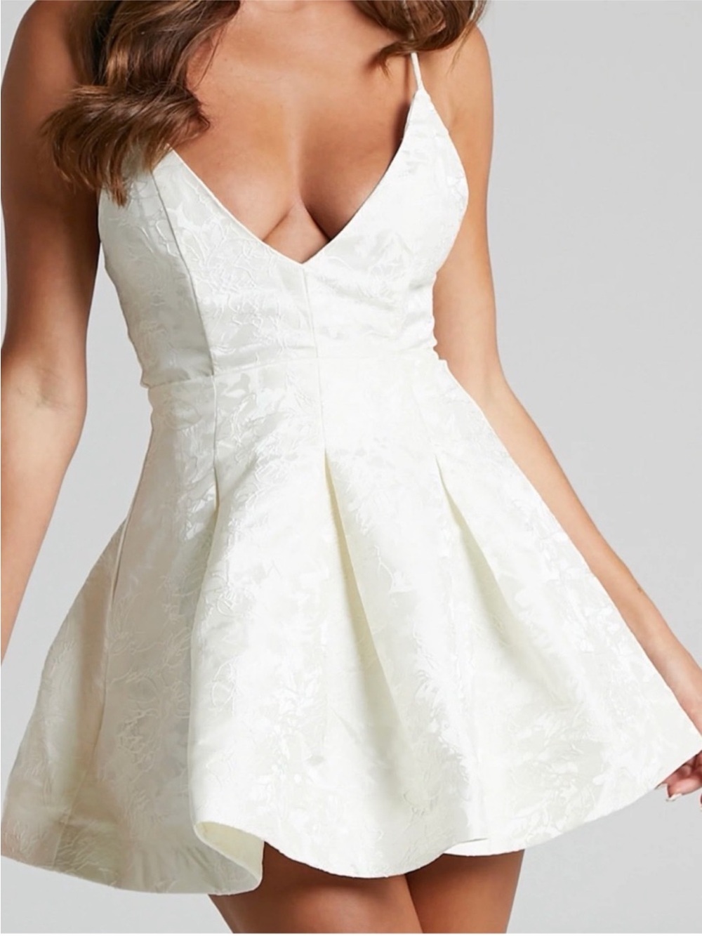 Showpo Ivory Floral Jacquard Mini Slip Dress